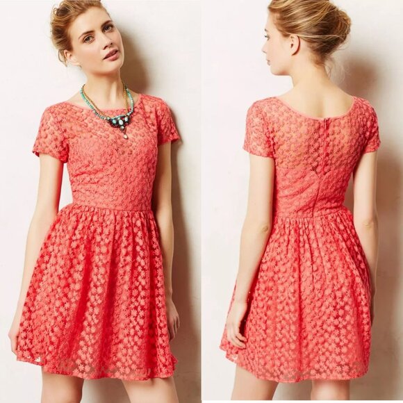 Nicole Miller Dresses & Skirts - Anthropologie Artelier Nicole Miller Sz 0 Pink Stitched Blossom Fit Flare Dress